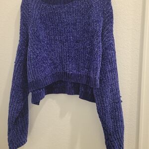 Cropped Deep Blue Cowl Neck Sweater